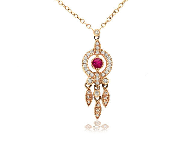 14K rose gold pink sapphire and diamond necklace