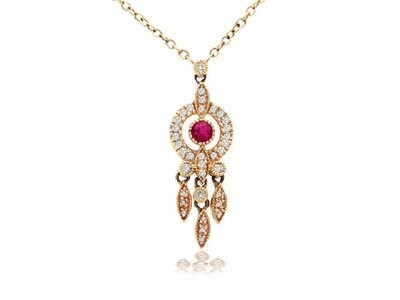 14K rose gold pink sapphire and diamond necklace