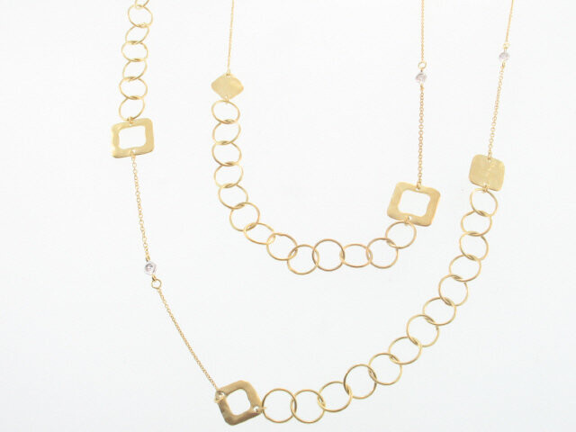14K YELLOW GOLD LONG DIAMOND CIRCLE & MULTI-SHAPE NECKLACE