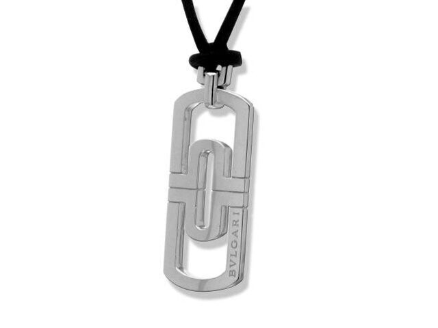 18K WHITE GOLD BVLGARI PARENTESI SM. PENDANT W/ COTTON LACE