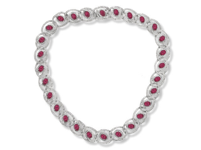 18K WHITE GOLD DIAMOND & RUBY NECKLACE