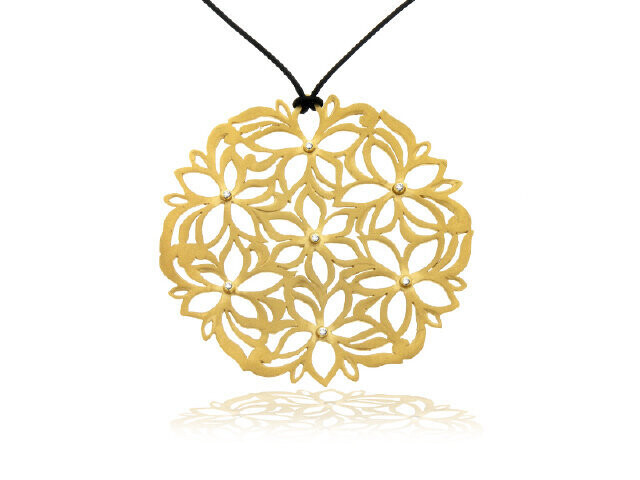 14K YELLOW GOLD LG. SNOWFLAKE FLOWER DIAMOND MEDALLION