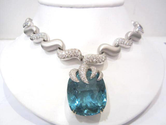 18K White Gold Marlene Stowe Aquamarine and Diamond Ne