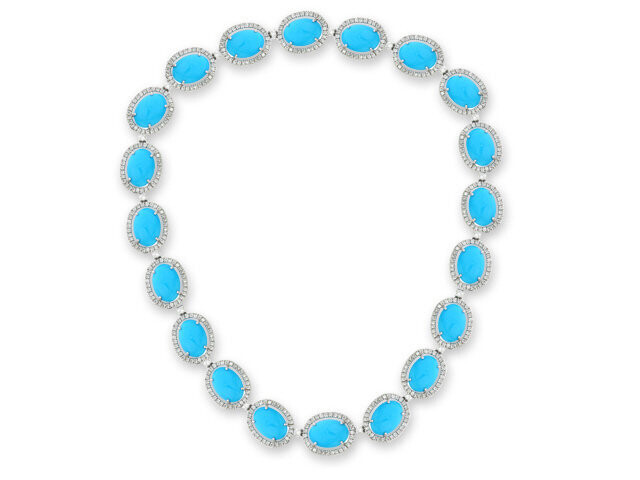 18K WHITE GOLD ARIZONA TURQUOISE & DIAMOND NECKLACE