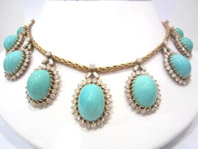 Marchak's Set of 18K Yellow Gold Turquoise and Diam