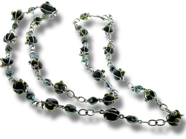 18K YELLOW GOLD & BLACKENED SILVER BLACK ROUGH DIAMOND NECKLAC