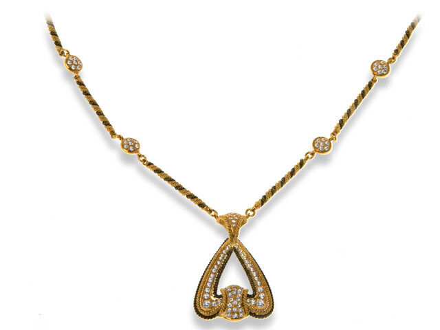 18K Yellow and Brown Gold Diamond Long Necklace/Pendan