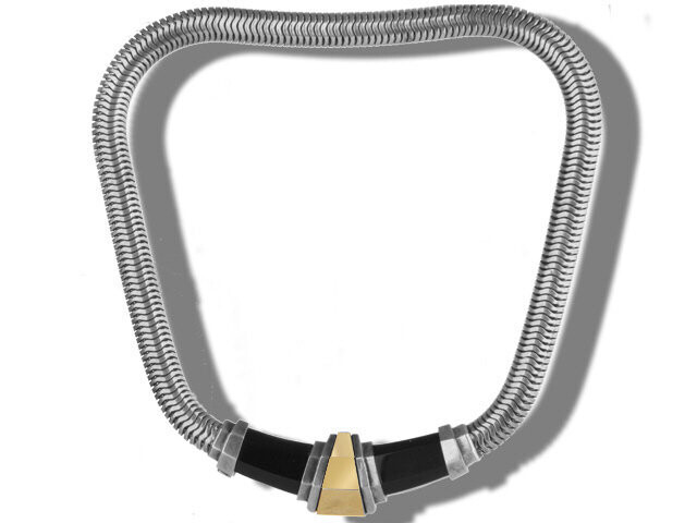 18K Yellow Gold and Silver Black Onyx Necklace