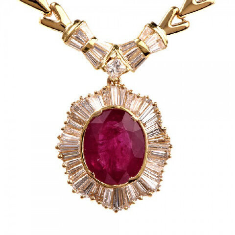 18K Yellow Gold Burma Ruby and Diamond Necklace