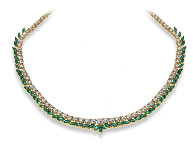 18K Yellow Gold Emerald and Diamond Necklace