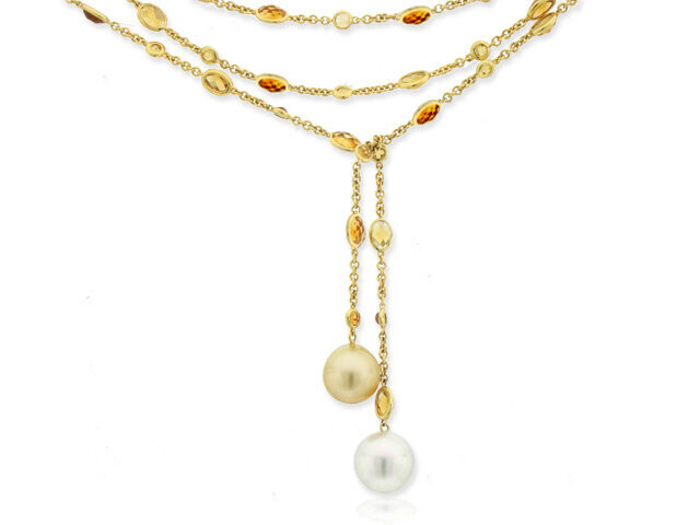 18k yellow gold Citrine & S/S Pearl Necklace