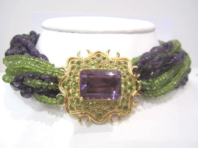 18K Yellow Gold Amethyst and Peridot Tony Duquette Nec