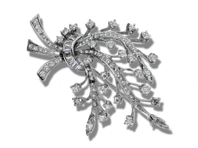 14K White Gold Diamond Spray Pin