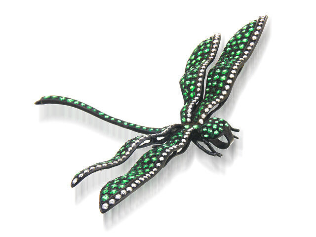 18K Black Gold Diamond and Green Tsavorite Pin