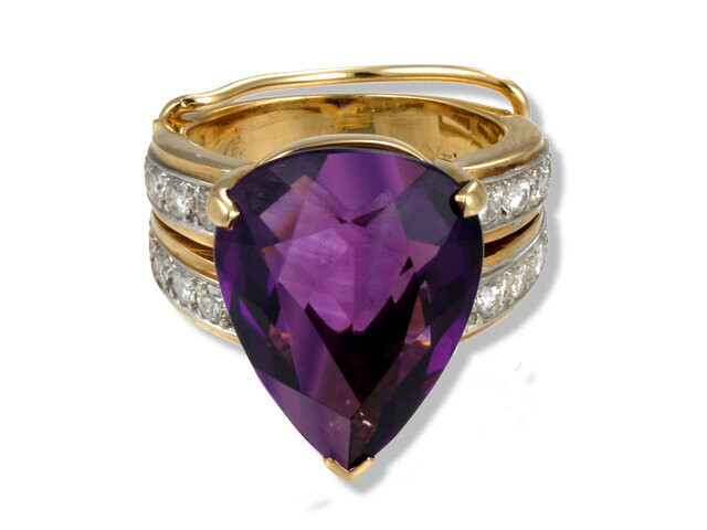 14K Yellow Gold Amethyst Diamond Ring