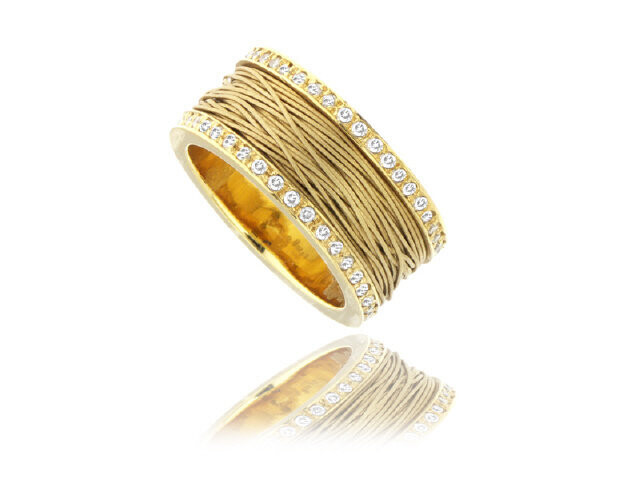 14K YELLOW GOLD TEXTURED WIRE DIAMOND RING