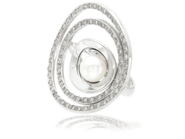 14K White gold fine diamond and pearl CIRCLE IN CI