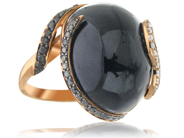 18K ROSE GOLD BLACK DIAMOND, ONYX, DIAMOND HEART RING