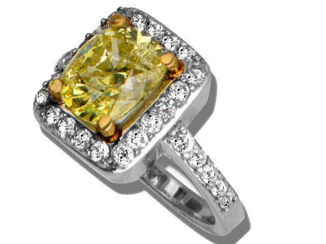 14K White Gold Fancy Yellow Diamond Ring