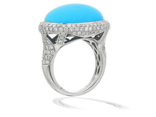 18K WHITE GOLD DIAMOND TURQUOISE RING
