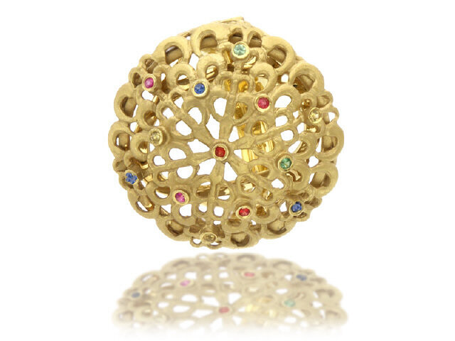 14K YELLOW GOLD DOME MULTI-COLORED SAPPHIRE RING