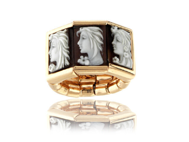 18K ROSE GOLD CAMEO TRIO RING
