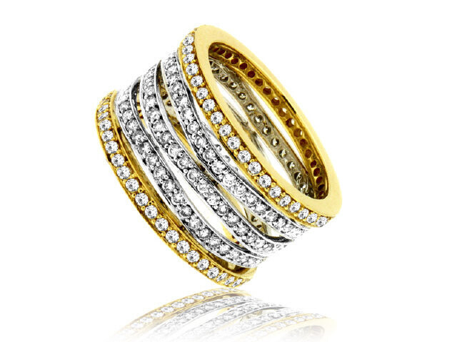 18K TWO TONE PAVE DIAMOND 5 ROW ETERNITY BAND