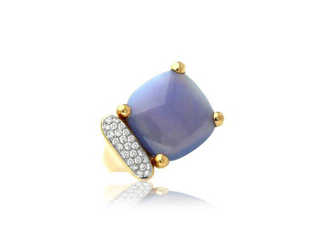 18K ROSE GOLD BLUE CHALCEDONY DIAMOND RING