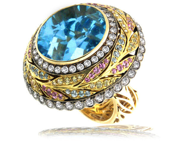18K ROSE GOLD BLUE TOPAZ, BLUE ZIRCON, FANCY SAPPHIRE, PINK