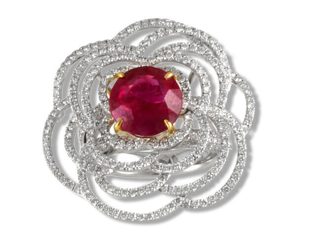18K White Gold Burma Ruby and Diamond Ring