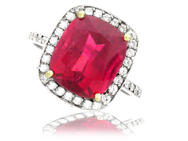 18k white gold rubelite and diamond ring