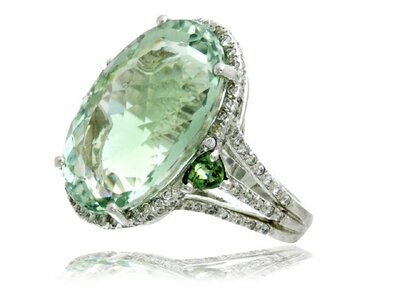 Prehnite Green Sapphires and Diamond Fashion Ring