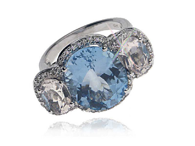 18KW DIAMONDS PINK QUARTZ BLUE TOPAZ RING