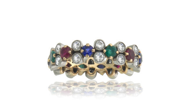 18K YELLOW GOLD CARTIER DIAMOND, RUBY, EMERALD, SAPPHIRE RING
