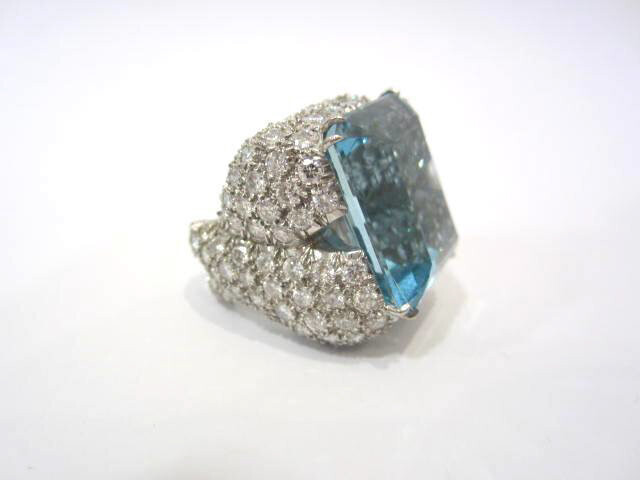 Platinum Aquamarine and Diamond Ring