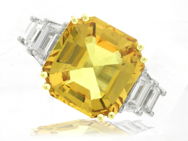 Platinum yellow sapphire and diamond ring