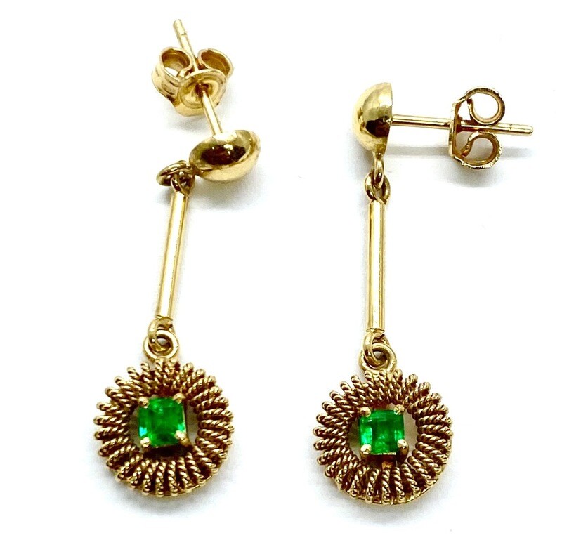 Estate Emerald and Diamond Earrings
