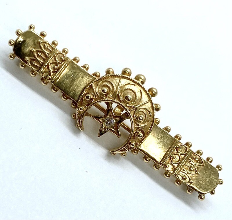Estate Gold Moon and Star Bar Pin