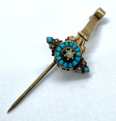 Antique Gold and Turquoise stick Pin