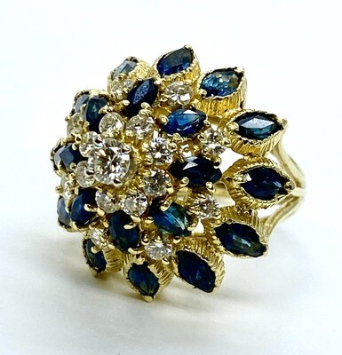 Estate Blue Sapphire and Diamond Dome Ring
