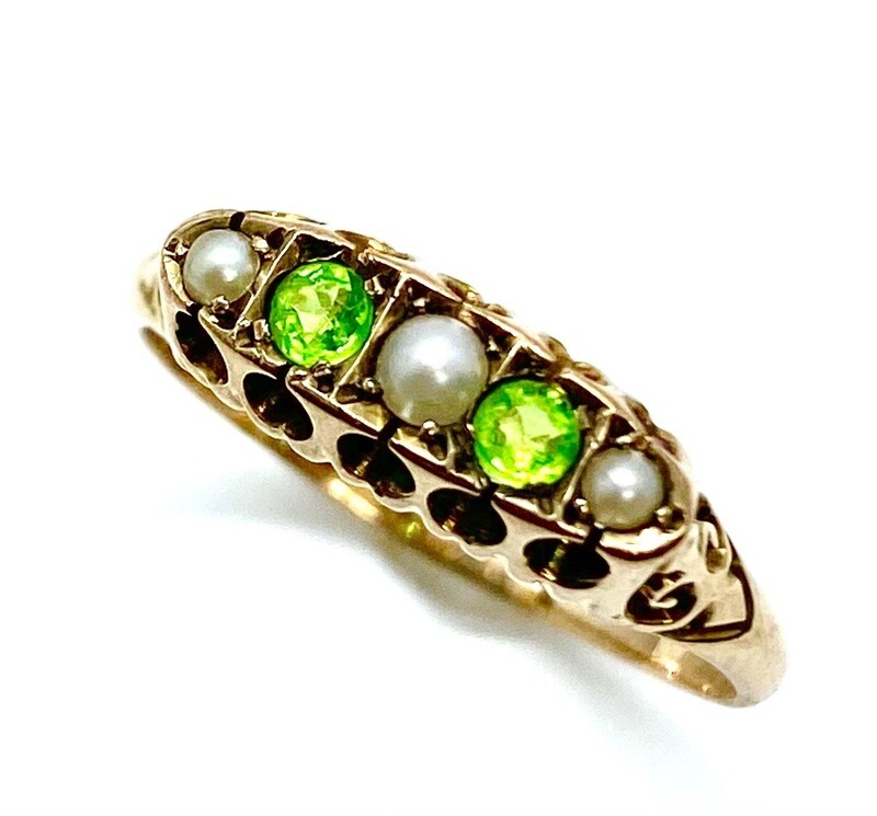 Antique Demantoid Garnet and Pearl Ring