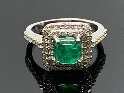 Cabochon Emerald & Diamond Ring 1.24cts Emerald and 0.55cts Diamond