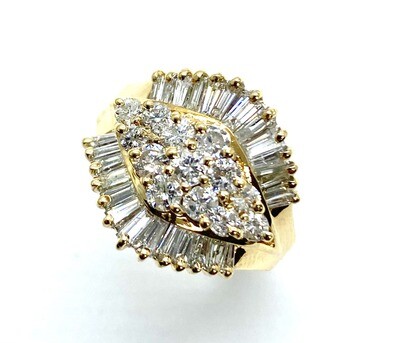 Estate Round and Baguette Diamonds Ring