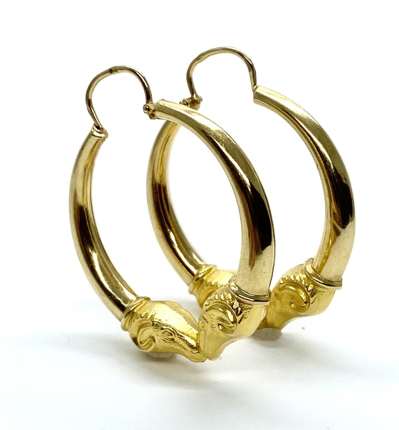Estate Gold rams head Hoop Earrings
