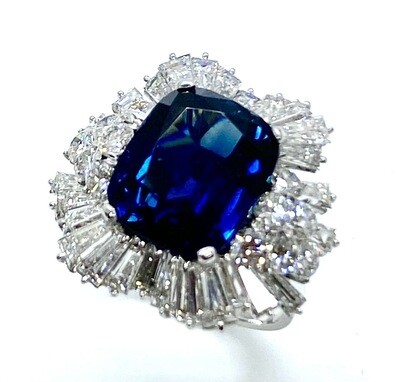 GIA cushion Sapphire and Diamond Ring