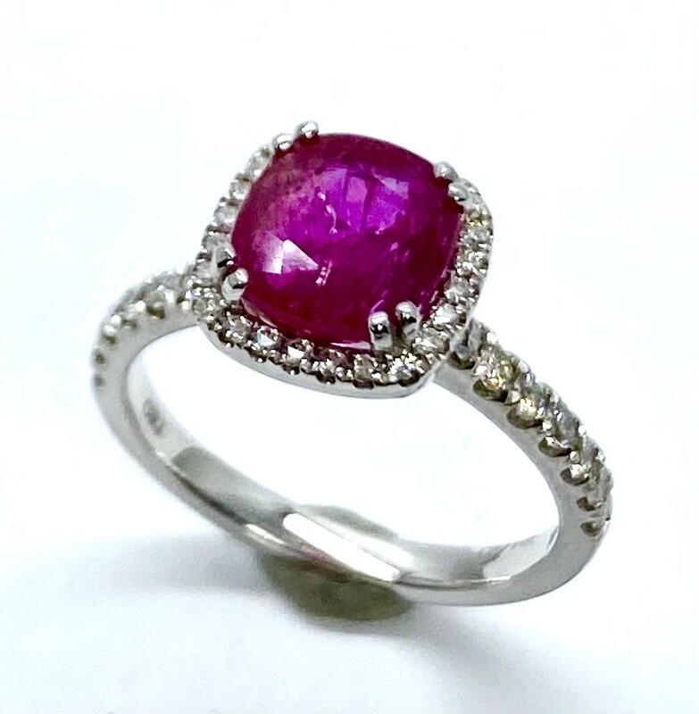 Cushion cut Ruby and Diamond Ring
