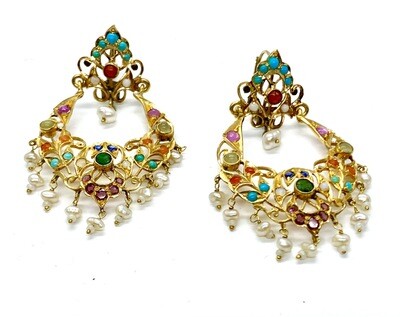 Indian Dangling Earrings Multicolor Gemstones
