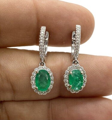Oval Emeralds and Diamond Earrings