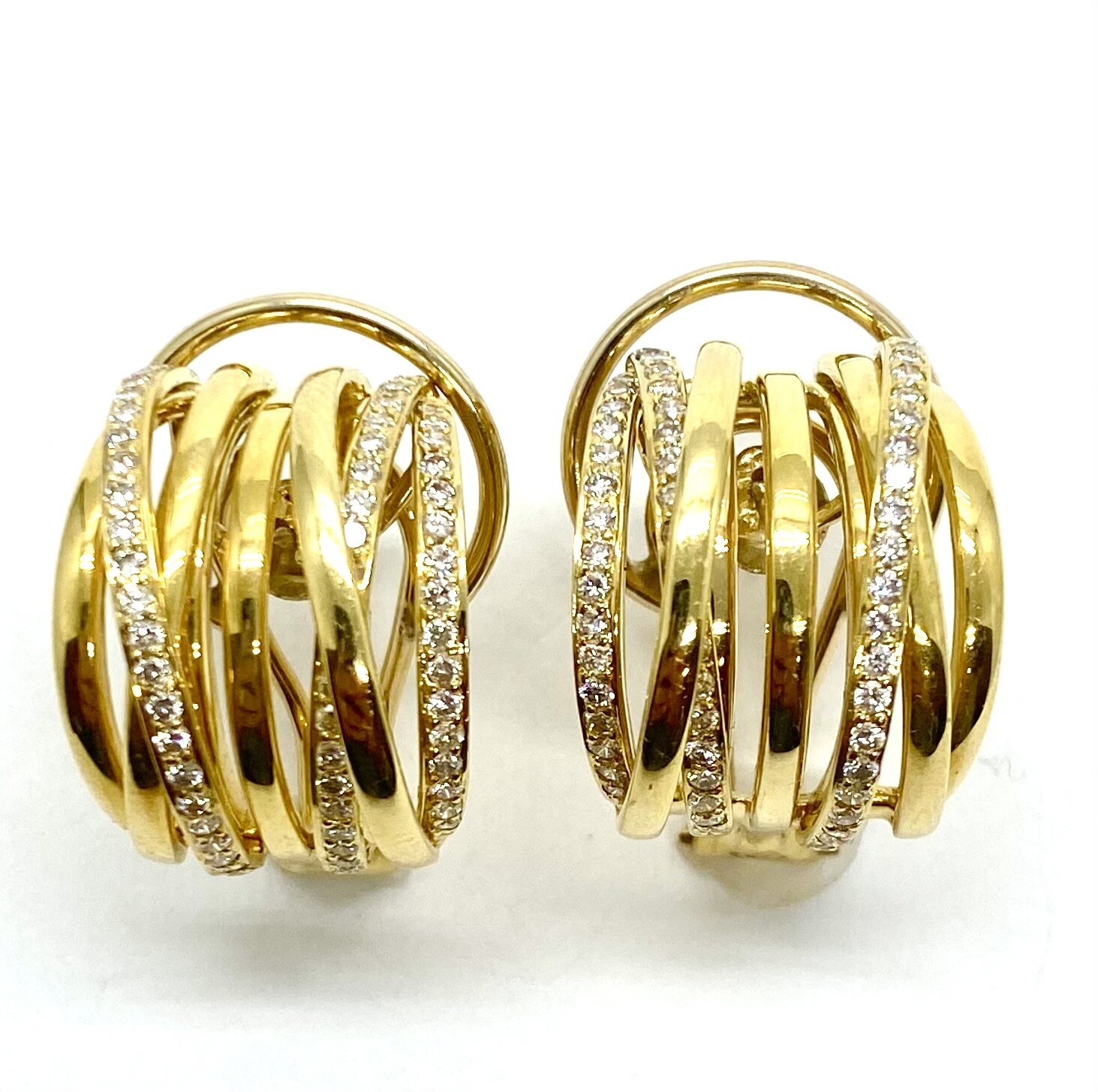 Estate Yellow Gold and Diamond Earrings