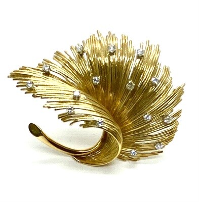 Estate Gold and Diamond Feather Pin